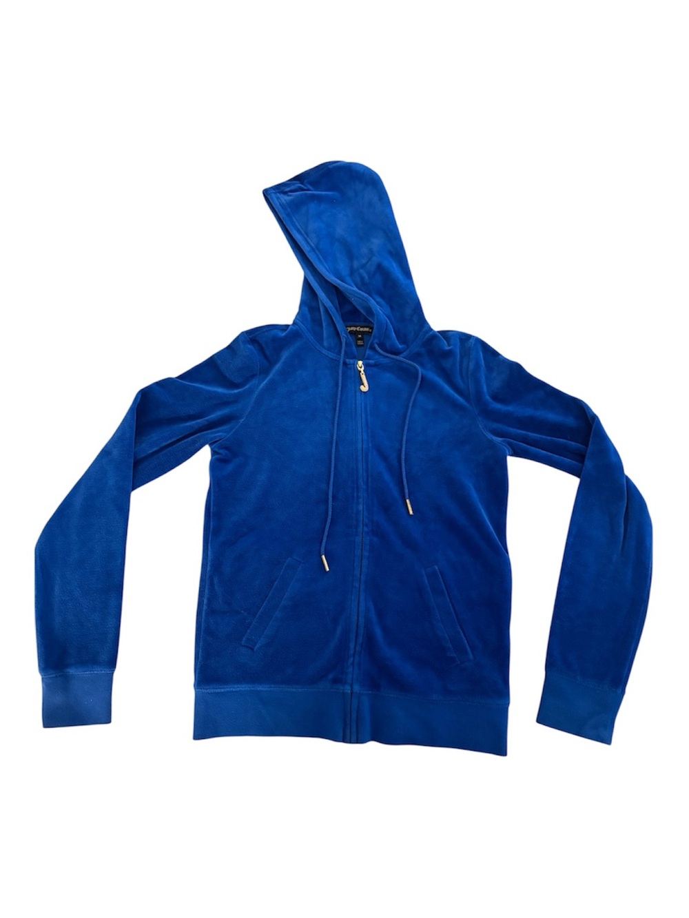 LIKE NEW Y2K Juicy Couture Vintage Cobalt Blue Velour Zip Hoodie Bedazzle Charm